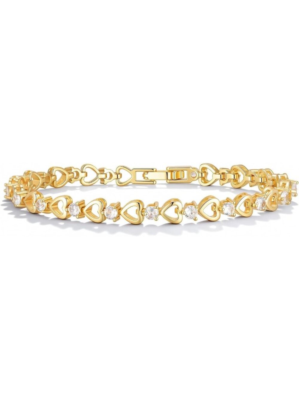 Dainty Heart Tennis Bracelet for Women - 14K Gold Plated CZ Link Jewelry
